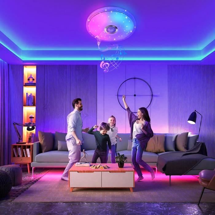 Plafonnier LED RGB 84W Avec Bluetooth - Dimmable Et Télécommande - Carré Moderne Pour Salon/Chambre