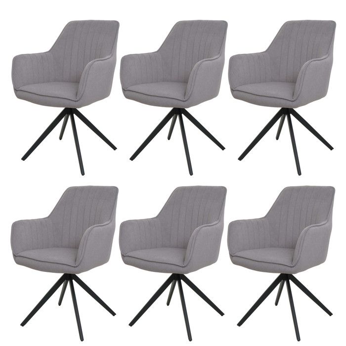 Lot de 6 chaises de salle à manger HWC-L79 chaise de cuisine fauteuil chaise avec accoudoirs pivotante Auto-Position t Lot de 6 chaises de salle à manger HWC-L79 chaise de cuisine fauteuil chaise avec accoudoirs pivotante Auto-Position t