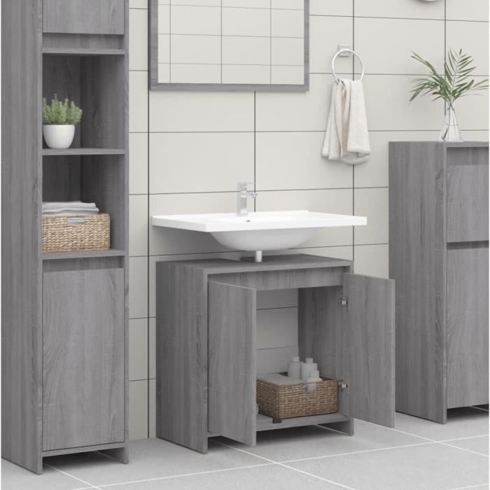 Armoire de bain - OMABETA - Sonoma gris - 60x33x61 cm - Bois dingénierie - A suspendre