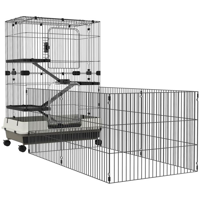 Meilleurs prix pour Cage pour petits animaux roulante 3 plates-formes démontables 3 rampes plateau inférieur amovible métal PP 182 x 81 x 114 cm noir