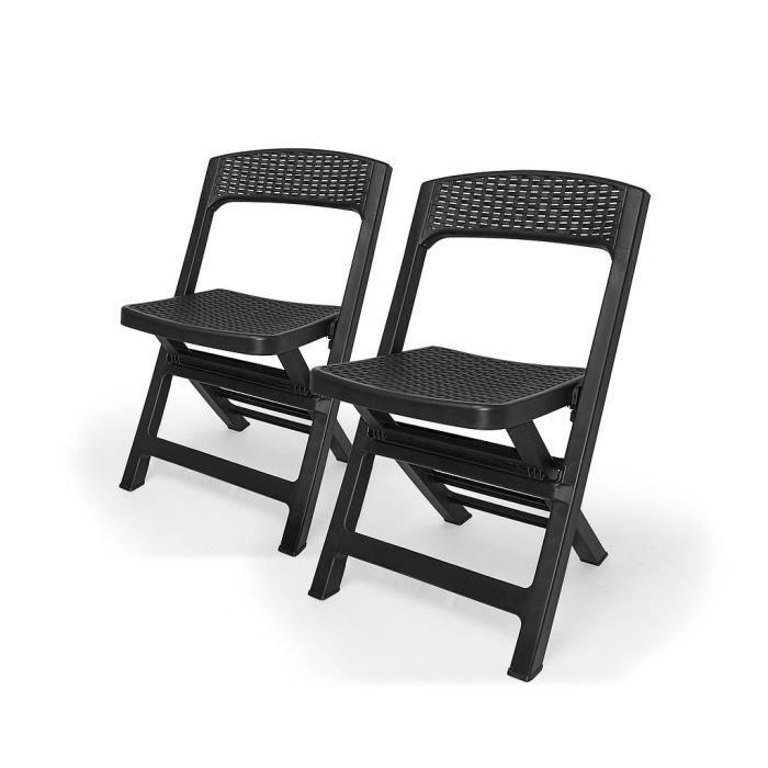 asso - ensemble de 2 chaises de jardin pliantes en polyrattan. chaises à manger d'extérieur gris anthracite