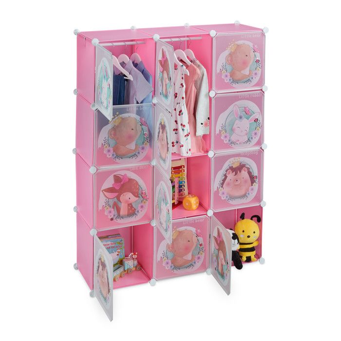 Relaxdays Armoire chambre denfant modulable 2 tringle à vêtements DIY étagère HLP 145x110x37 cm rose