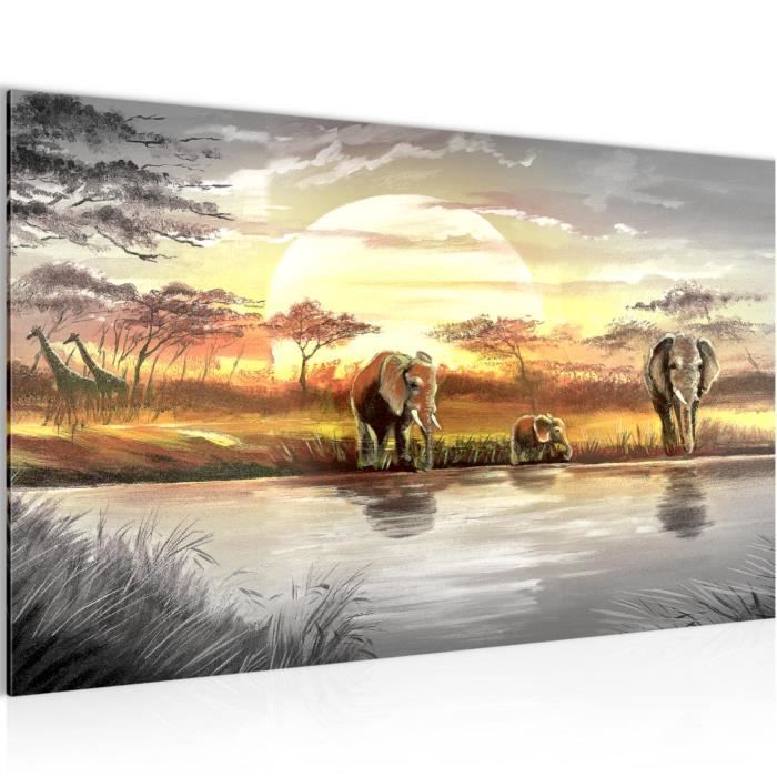 Toile Déco éléphant D'Afrique Sans Cadre - 70x140 Cm - Impression Jet D'encre - Décoration Murale Animalière Sauvage