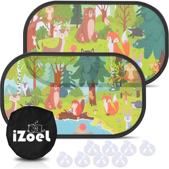 Pare-soleil Auto-adhésif Bébé URAQT - 2 Stores Pour Vitres Voiture, Protection UV/soleil, Facile à Poser, Design Animaux Rigolo