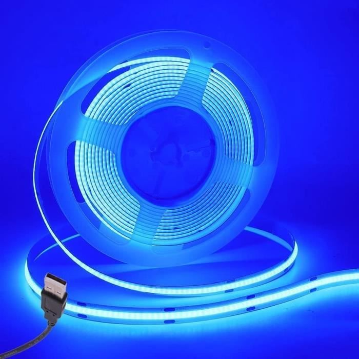 Bande LED COB 2 M - 640 LEDs Blanc Chaud 3000 K - USB 5V Avec Variateur - Adhésif Et Coupable