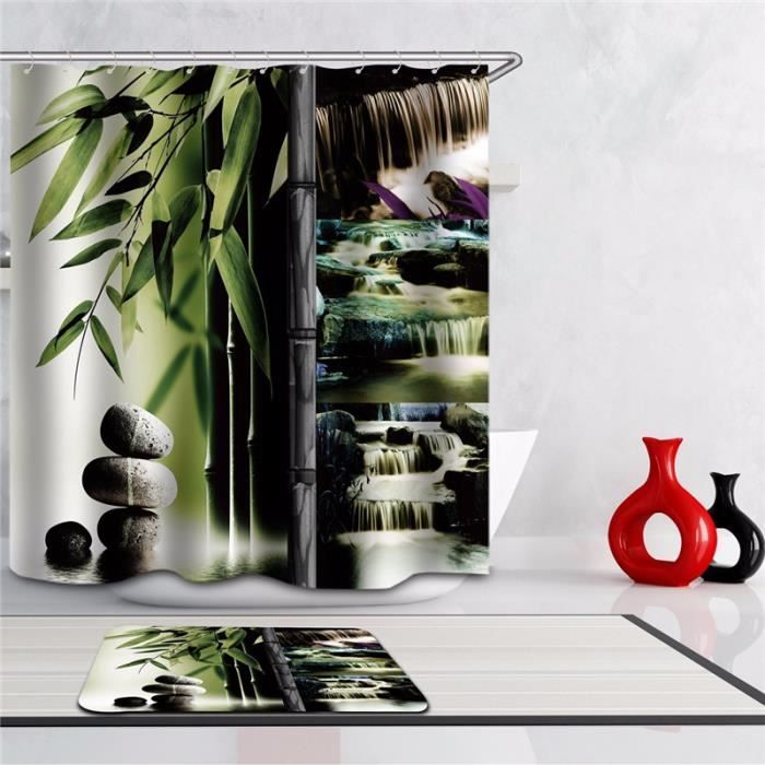 TEMPSA Rideau de douche impression de salle de bains avec tapis 40X60cm