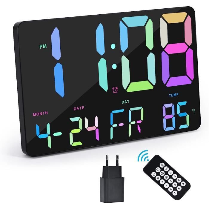 Horloge Numérique Murale Géante 16 Pouces Avec Télécommande - Affichage Température, Date, Alarme, Alimentation USB