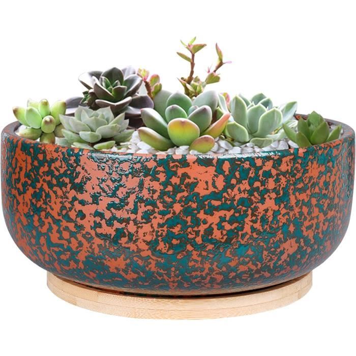 ARTKETTY Grand Pot De Fleurs Rectangulaire En Céramique De 30,5 Cm Avec Plateau De Drainage, Pour Cactus D'intérieur, Plantes Succulentes, Bonsaï Peu Profond, Décoration De Jardin