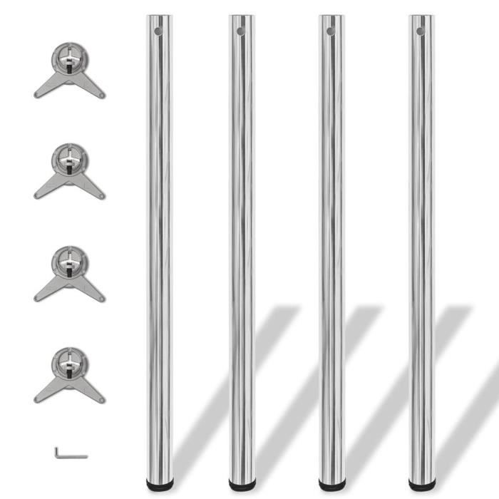 4 Pieds de table Chrome à hauteur réglable 1100 mm