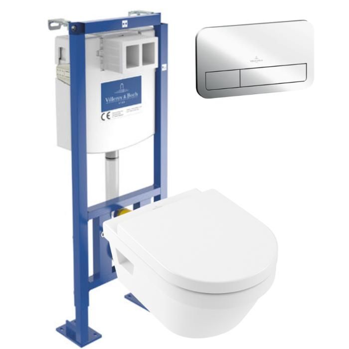WC suspendu sans bride VILLEROY ET BOCH Architectura + abattant + Bâti support Villeroy & Boch ViConnect + Plaque de commande - vue 1