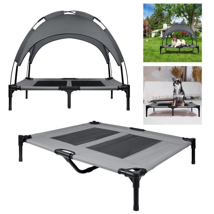 Meilleurs prix pour XMTECH Lit pour chien chat avec auvent, Lit d'Animal Familier, Lit surélevé Chat pour moyen chien Capacité 50KG, 92x76x92cm, Gris