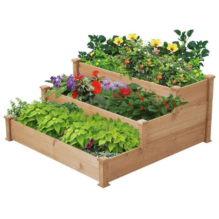 Yaheetech Carré Potager 3 Étages En Bois De Sapin 120x120x56cm - Jardinière Surélevée