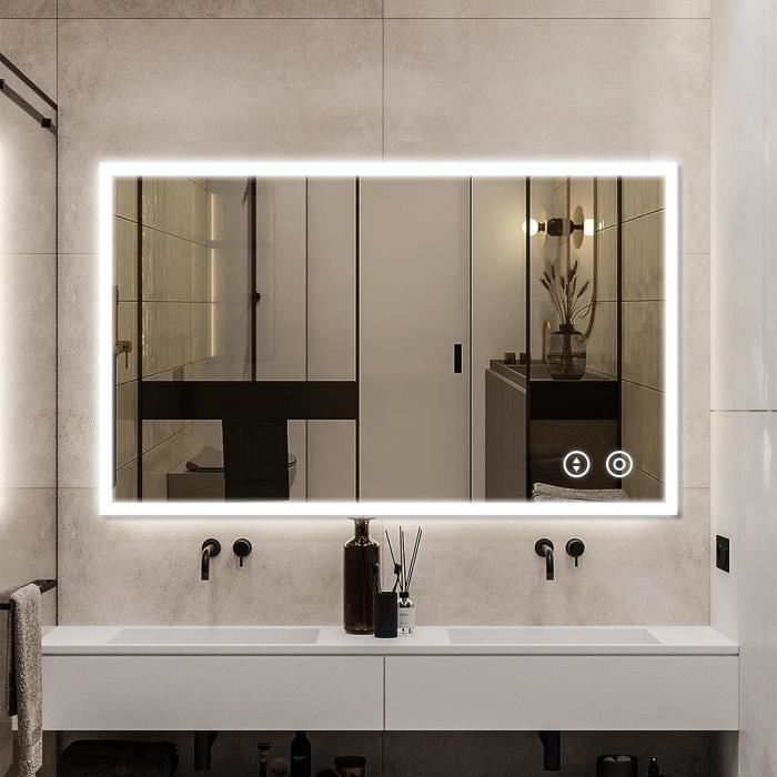 Miroir de salle de bain avec éclairage100 x 60 cm Miroir mural avec douille miroir LED de salle de bain avec interrupteur