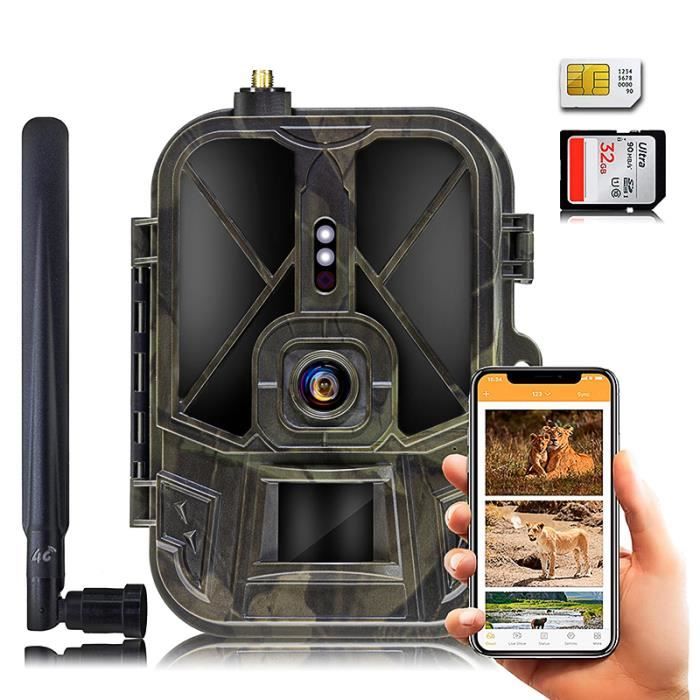 Caméra de Chasse 4K 36MP 4G App Mobile Android iOS + Chargeur + 1 Batterie + SD 128Go YONIS Vert