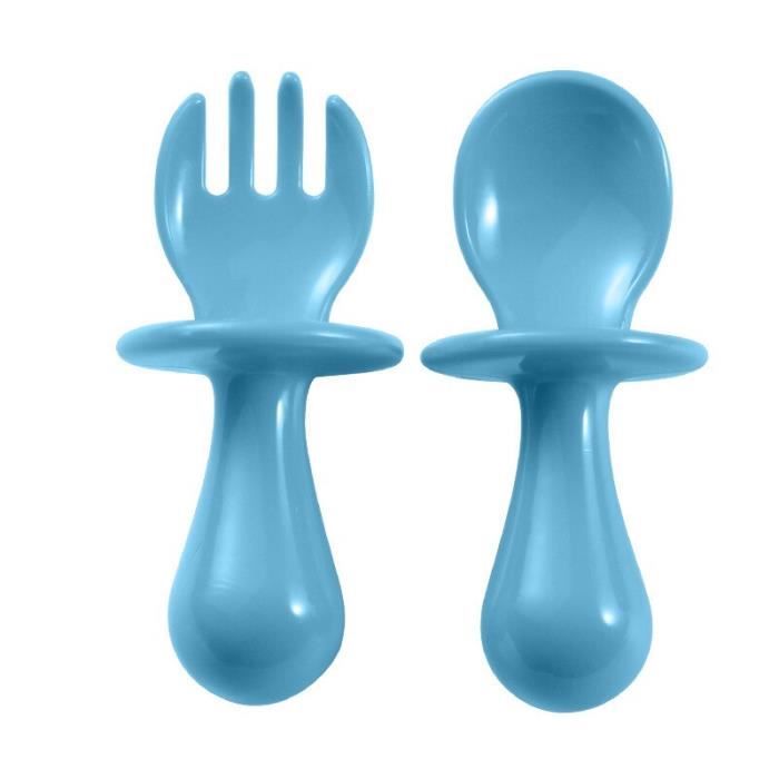 Couverts Bébé Apprentissage Silicone Et Inox - Cuillère Et Fourchette Ergonomiques Pour Bébé Droitier