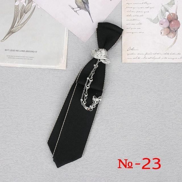 Cravate,23--Cravate ruban noir fait à la main, bijoux en strass