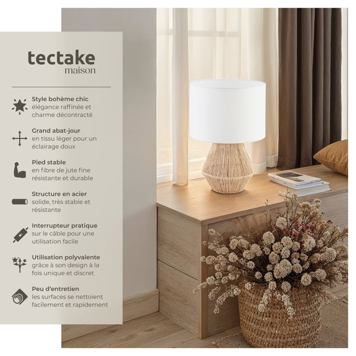 Lampe de table sans fil pied en bambou naturel LED blanc chaud/blanc dimmable STANDY MINI WOOD H25cm