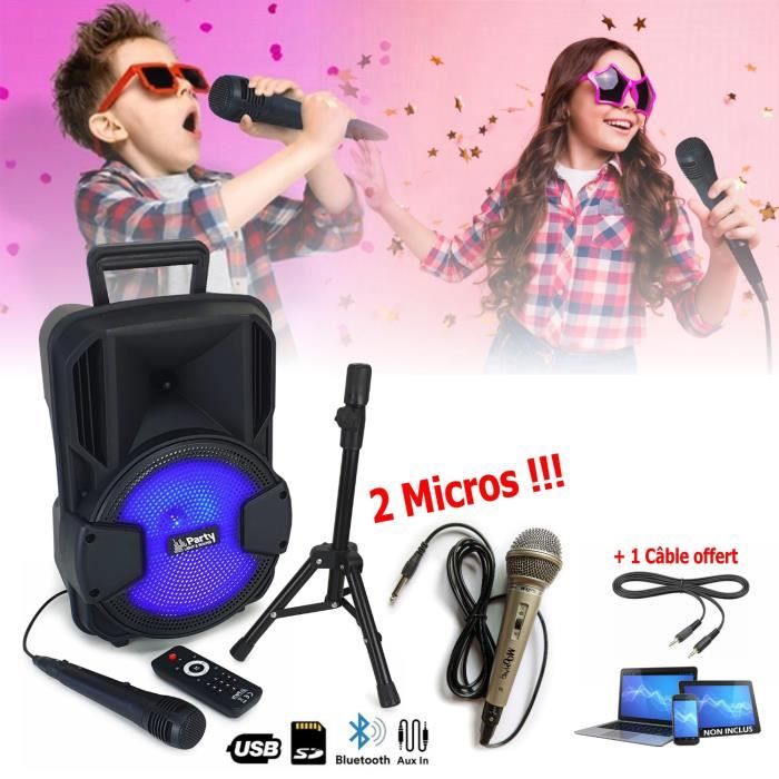 Enceinte Karaoke enfant Portable Lumineuse Party-MOBILE8- USB / Bluetooth - 2  Micros - 1 Jeu de Lumière rotatif - Anniversaire - Cdiscount TV Son Photo