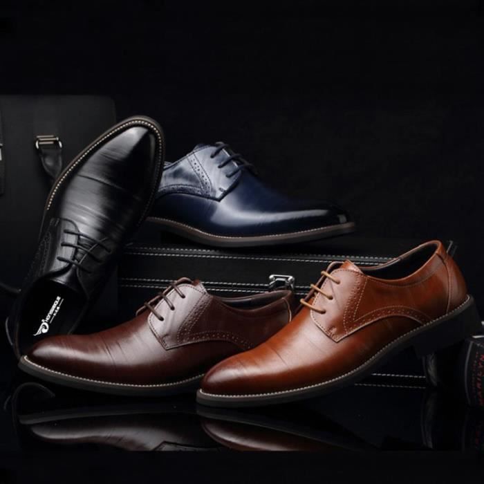 Derby Chaussure Chic Homme Cuir Verni Noir 1 Talon Bas