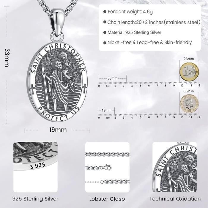Pendentif Ancien En Argent 800 - Saint Christophe - Breloque Religieuse Vintage