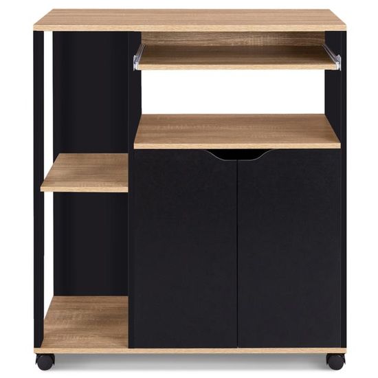Desserte De Cuisine MUNA IDMarket - 3 Paniers + 1 Plateau Amovible, 76x40x85 Cm, Noir Et Effet Hêtre, 4 Roulettes