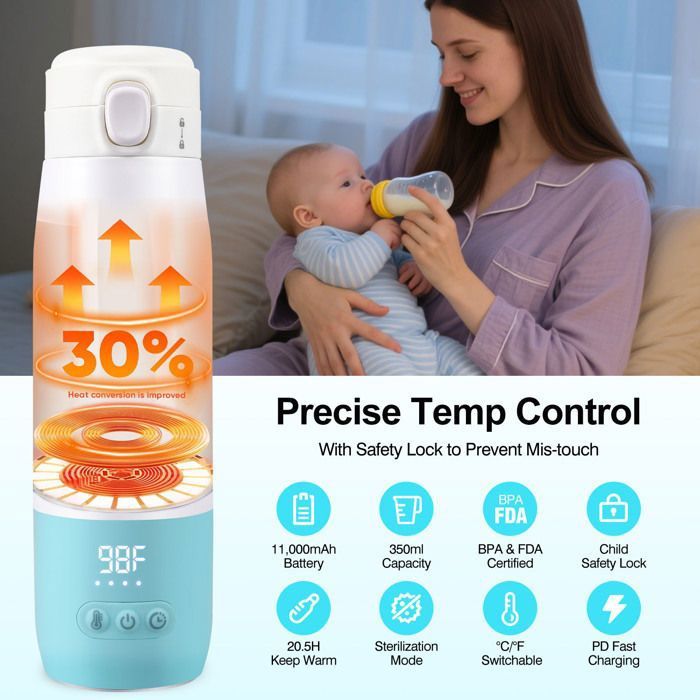 Chauffe-biberon Portable – Grande Capacité 355 Ml – Température Réglable 37°C à 55°C – Acier Inoxydable 316 – Parfait Pour Voyages Et Sorties - 10