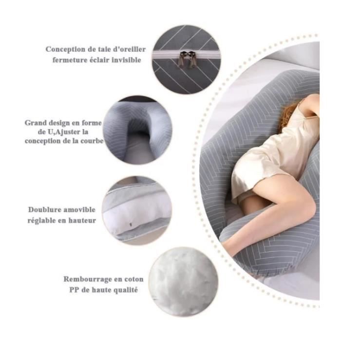 Coussin De Grossesse En U SHILINTONG 70x130cm - Housse Velours Lavable - Soutien Dos, Ventre, Jambes