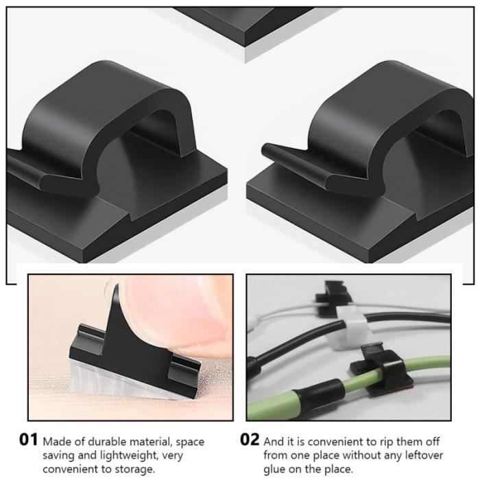 Lot De 60 Clips De Câble Adhésifs, Clips Muraux Améliorés Pour La Gestion Des Câbles, Supports De Fil Solides Pour Le Mur, Sous Le Bureau, Lumières De Noël, Voiture, Caméra Embarquée, Ethernet, Fils