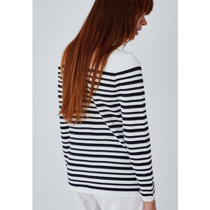 Haut Léger Camaieu Rayures Brillantes - Taille M, Coton/élasthanne, Beige/marron, Très Bon état - Manches Longues