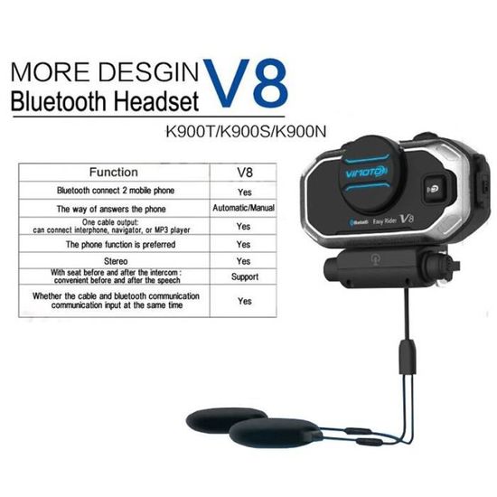 V8 Pro Intercom Bt Interphone Casque de moto Bluetooth Casque Intercom  Intercom Moto Wit Livraison gratuite