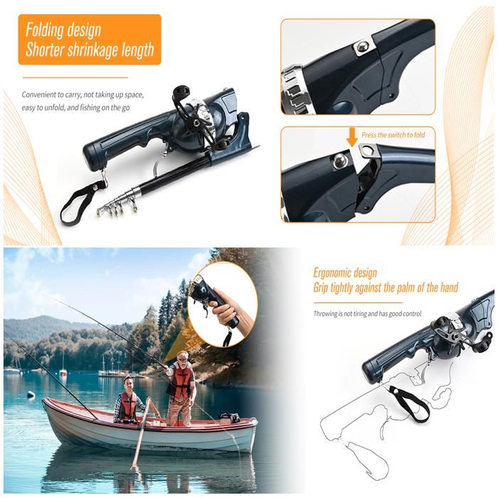 Canne à Pêche Pliante Intégrée 21 Cm Avec Moulinet – Portable, Légère Et Antidérapante Pour Mer Et Rivière