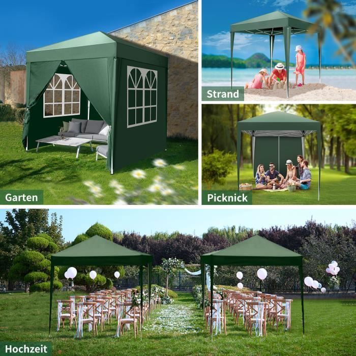 Tonnelle De Jardin 2x2 M Pliante Et Instantanée - Toit Anti-UV, Hauteur Réglable, Livrée Avec Piquets Et Cordes