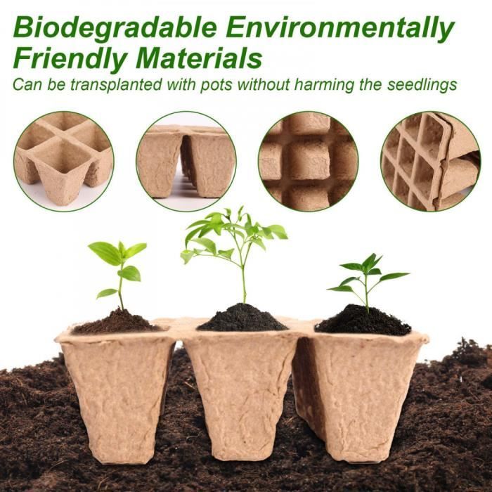50pcs Pots Semis Biodegradable Avec 50pcs Etiquette Plante Et Petits