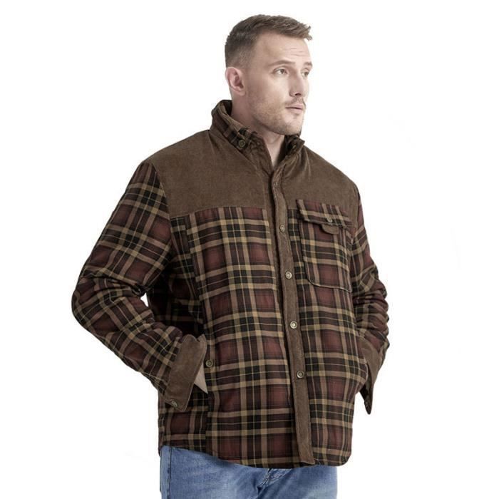Chemise à Carreaux avec Intérieur Fourrure pour Homme Hiver