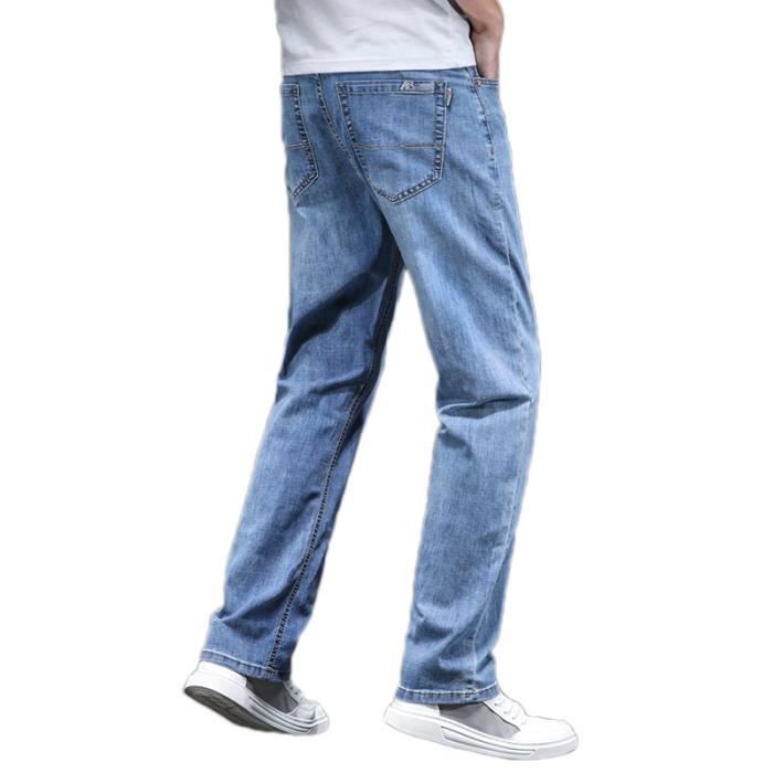 Pantalon en Jeans Homme Regular Droite Grand Taille Casual Jean Stetch  Poches Effet Délavé Bleu
