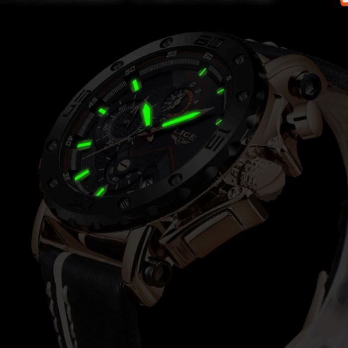 Montre Chronographe Techno Sport - Boîtier Acier Inoxydable Argenté - Bracelet Cuir Noir - Neuf Avec étiquettes