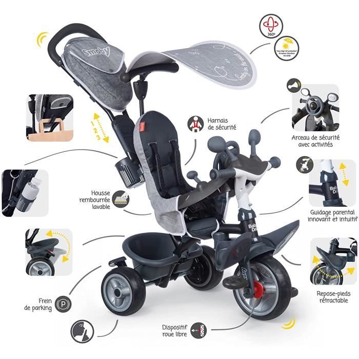 SMOBY Tricycle enfant évolutif Baby Driver Plus Structure métal