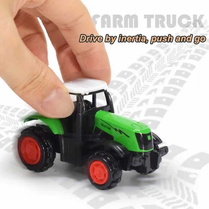 Lot De 4 Tracteurs Agricoles Miniatures – Avec Remorques – Rouge/Bleu/Jaune/Vert – Jouet éducatif Dès 3 Ans