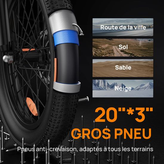 Vélo Électrique 20" VTT - Batterie 36V - 10.4Ah-Moteur 250W - 7 Vitesses - Noir -A20F