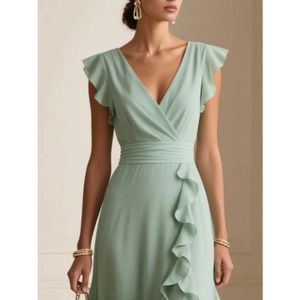 Robe femme rouge longue cérémonie en mousseline et dentelle