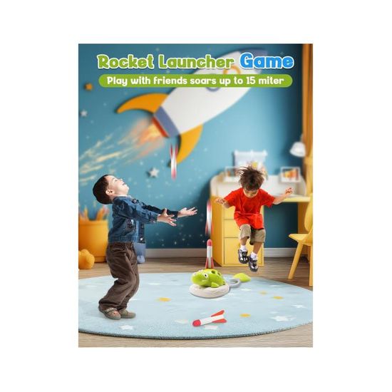 Jeu De Saut Musical 3 En 1 XPJBKC - Corde à Sauter, Lancer D'Anneaux & Lance-Fusée Pour Enfants