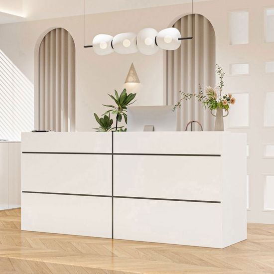 Comptoir De Réception Avec Grande Surface De Travail, Table De Reception Meuble De Bureau Avec Brise Vue Blanc 89036598