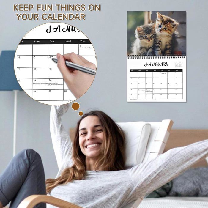 Calendrier Mural 2026 Avec Des Chats - 30x60cm - Pour Une Année Bien Organisée Et Mignonne