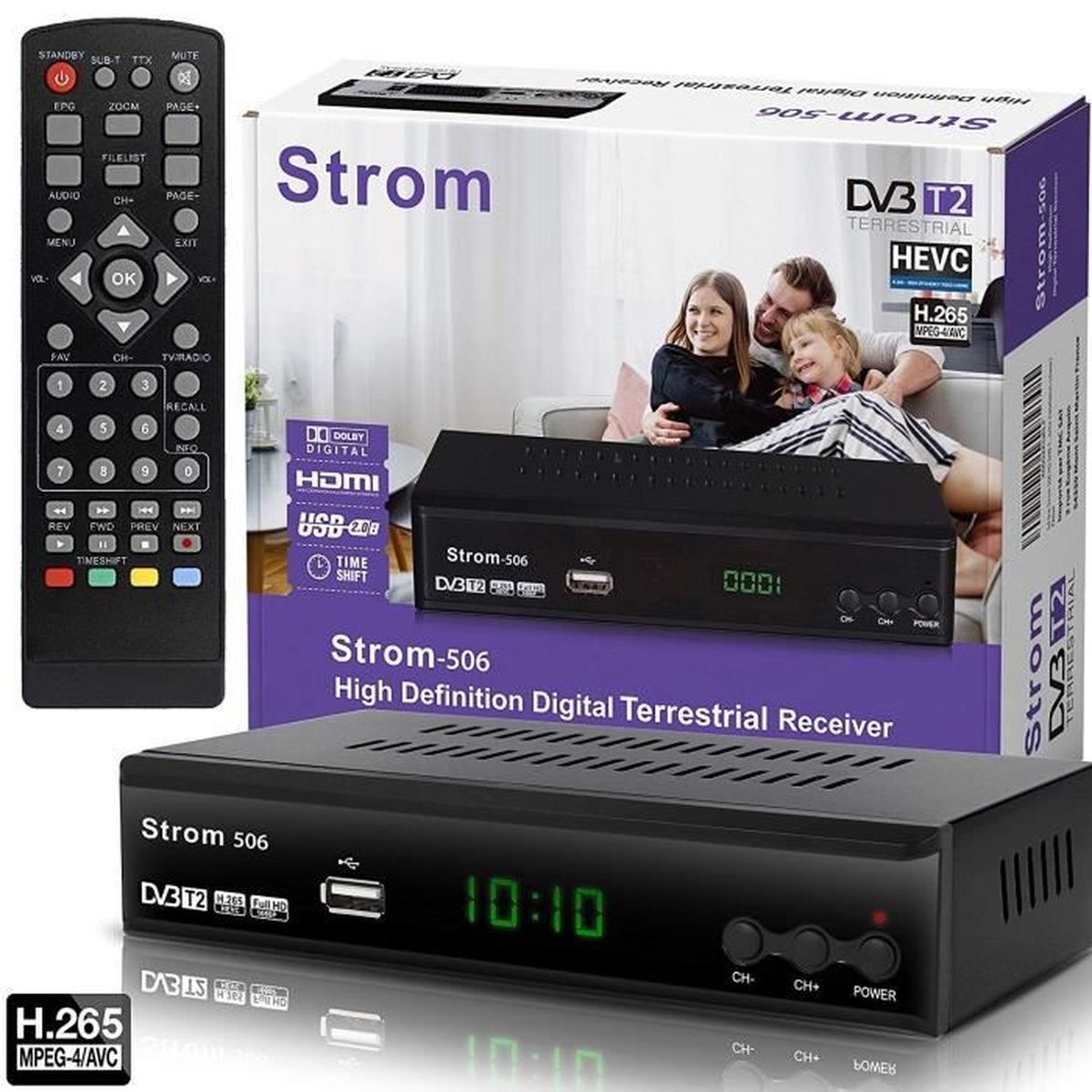fonction EPG sur 7 jours interface 3D prise en charge Décodeur DVB-T2 TNT 1080p Fill HD Récepteur DVB-T2 avec prise en charge H.264/H.265 USB 2.0 pour PVR/veille 