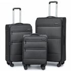 BRITISH TRAVELLER Set de 3 Valise Souple Extensible Valise Soute, (50/70/80cm) Valise à 4 roulettes avec Serrure TSA Intégré, Noir