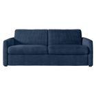 LOUNGITUDE Canapé convertible express 3 places AGATHE 160x190cm en velours côtelé - Bleu foncé - Matelas 13cm - L198 x P96 x H88cm -