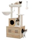 PAWZ Road Arbre à Chat en Bois Solide Stable,Grand Plateforme Niche,Coussin Amovible,Grand Hamac Suspendu,127cm,Beige