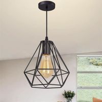 U-Do Lustre Suspension illuminé design Vintage Lampe Cage forme Diamant en Métal Noir E27 20CM décoration Chambre Salon Cuisine