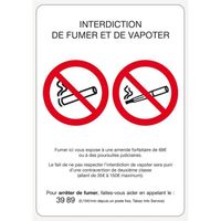 Signalisation de securite Panneau  PVC "Interdiction de fumer et vapoter" A5