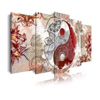DekoArte -  Impression Sur Toile Moderne | Décoration Pour Le Salon Ou Chambre| Ying Yang Zen Beige Rouge |  5 Pièces 150 x 80 cm